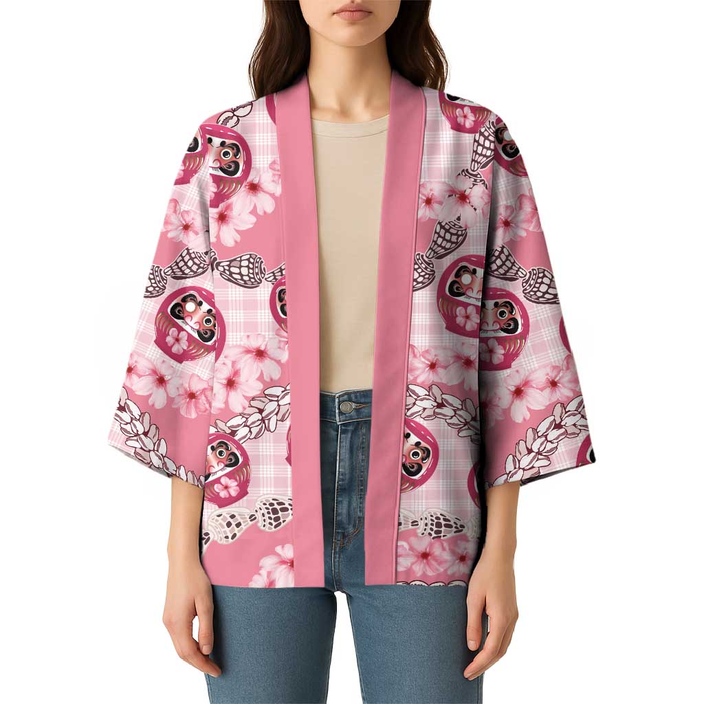Japanese Daruma Doll Palaka Kimono Cherry Blossoms With Shell Lei LT14 - Polynesian Pride