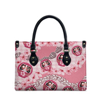 Japanese Daruma Doll Palaka Leather Bag Cherry Blossoms With Shell Lei LT14 - Polynesian Pride