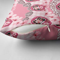 Japanese Daruma Doll Palaka Pillow Cover Cherry Blossoms With Shell Lei LT14 - Polynesian Pride