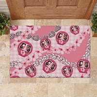 Japanese Daruma Doll Palaka Rubber Doormat Cherry Blossoms With Shell Lei LT14 Pink - Polynesian Pride