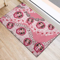 Japanese Daruma Doll Palaka Rubber Doormat Cherry Blossoms With Shell Lei LT14 - Polynesian Pride