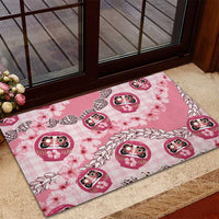 Japanese Daruma Doll Palaka Rubber Doormat Cherry Blossoms With Shell Lei LT14 - Polynesian Pride