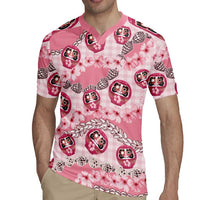 Japanese Daruma Doll Palaka Rugby Jersey Cherry Blossoms With Shell Lei LT14 - Polynesian Pride
