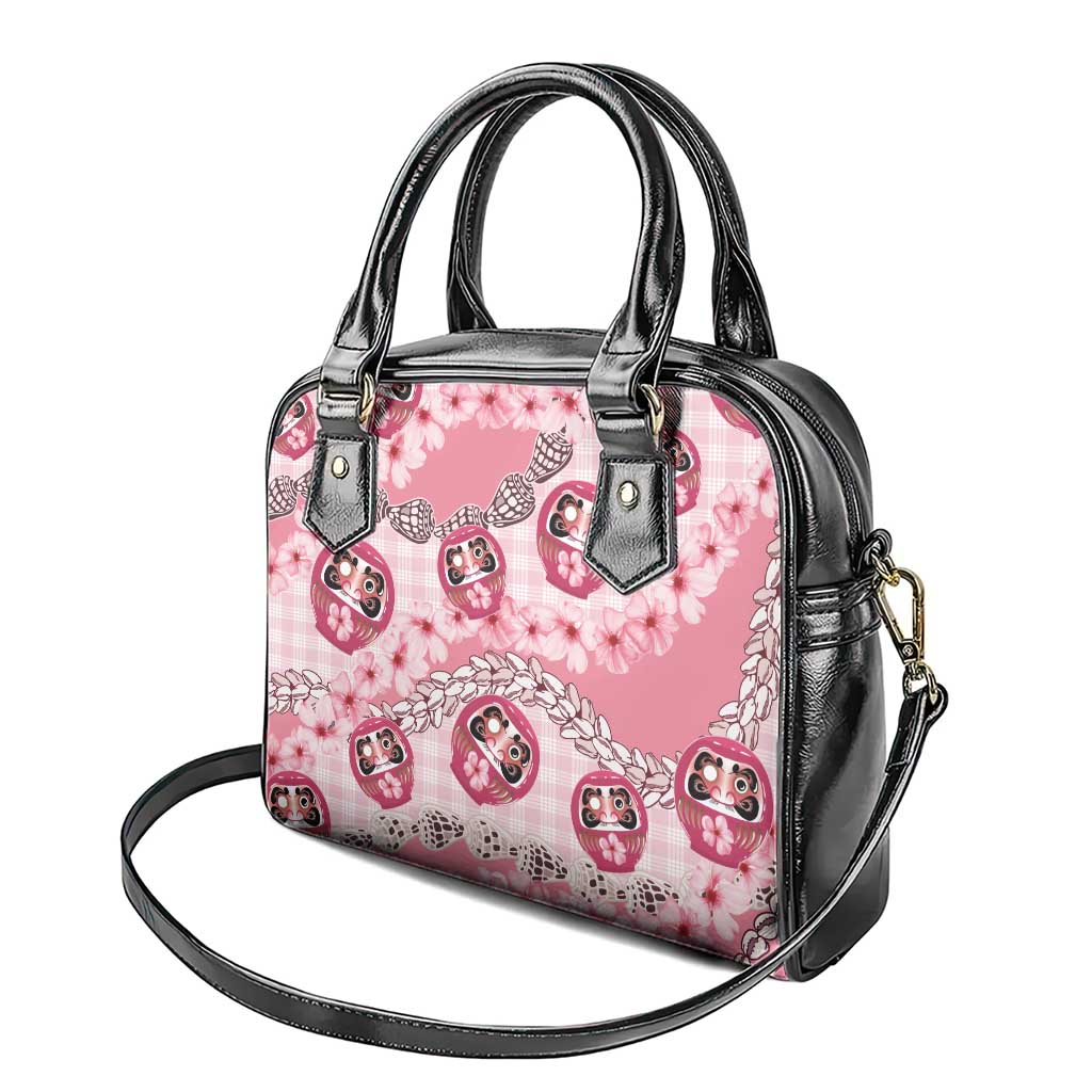 Japanese Daruma Doll Palaka Shoulder Handbag Cherry Blossoms With Shell Lei LT14 - Polynesian Pride
