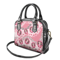 Japanese Daruma Doll Palaka Shoulder Handbag Cherry Blossoms With Shell Lei LT14 - Polynesian Pride