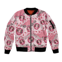 Japanese Daruma Doll Palaka Sleeve Zip Bomber Jacket Cherry Blossoms With Shell Lei LT14 Unisex Pink - Polynesian Pride