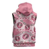 Japanese Daruma Doll Palaka Sleeveless Zip Hoodie Cherry Blossoms With Shell Lei LT14 - Polynesian Pride