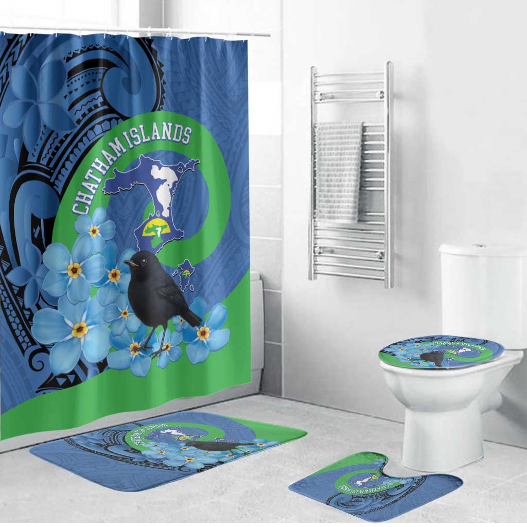 New Zealand Chatham Islands Bathroom Set Wharekauri Forget Me Not With Black Robin LT14 Bathroom Set (4 pcs) Blue - Polynesian Pride