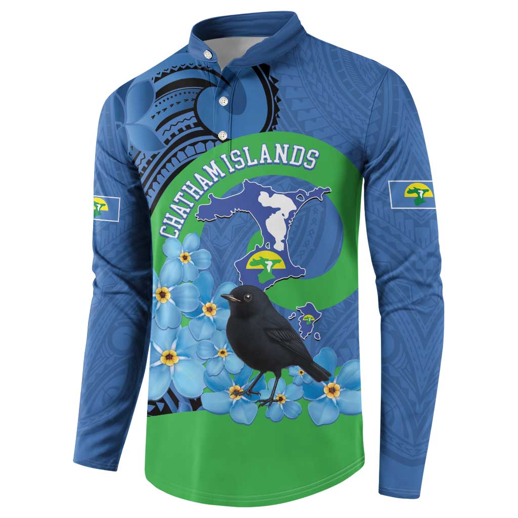 New Zealand Chatham Islands Button Sweatshirt Wharekauri Forget Me Not With Black Robin LT14 - Polynesian Pride