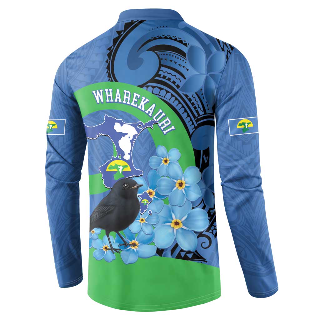New Zealand Chatham Islands Button Sweatshirt Wharekauri Forget Me Not With Black Robin LT14 - Polynesian Pride