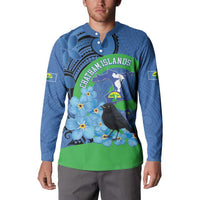 New Zealand Chatham Islands Button Sweatshirt Wharekauri Forget Me Not With Black Robin LT14 - Polynesian Pride