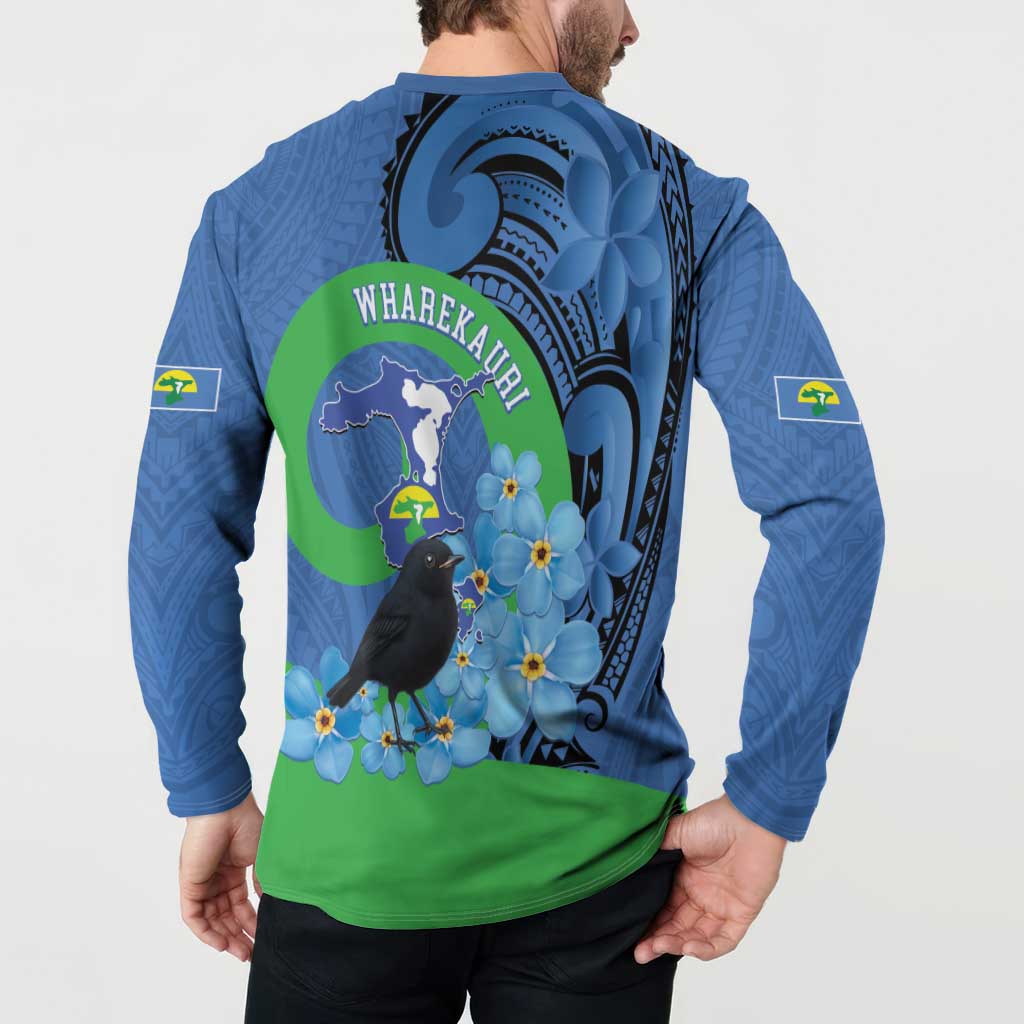 New Zealand Chatham Islands Button Sweatshirt Wharekauri Forget Me Not With Black Robin LT14 - Polynesian Pride