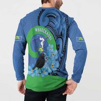 New Zealand Chatham Islands Button Sweatshirt Wharekauri Forget Me Not With Black Robin LT14 - Polynesian Pride
