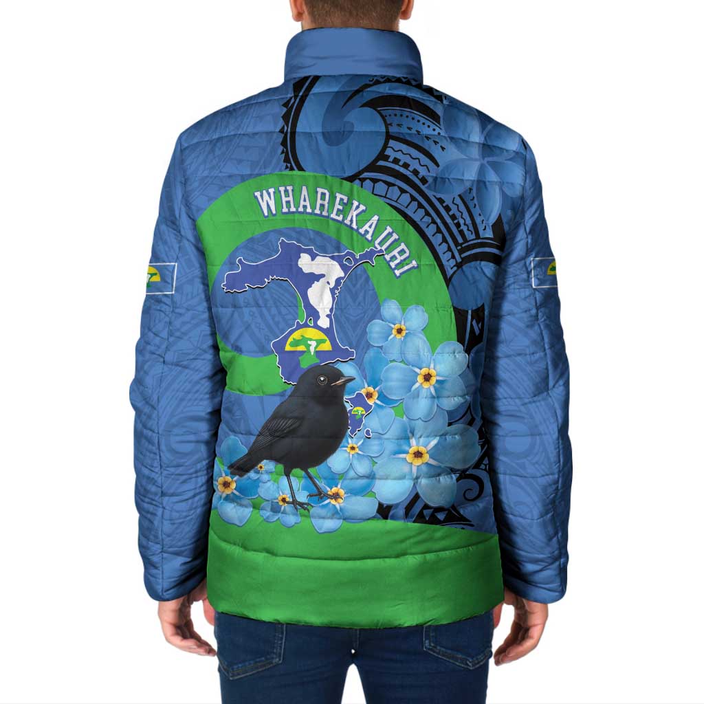 New Zealand Chatham Islands Padded Jacket Wharekauri Forget Me Not With Black Robin LT14 - Polynesian Pride