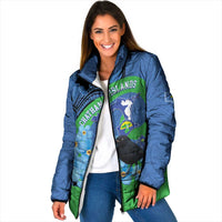 New Zealand Chatham Islands Padded Jacket Wharekauri Forget Me Not With Black Robin LT14 Women Blue - Polynesian Pride