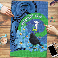 New Zealand Chatham Islands Puzzle Wharekauri Forget Me Not With Black Robin LT14 Blue - Polynesian Pride