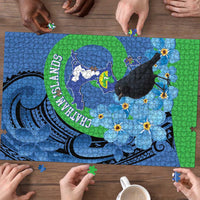 New Zealand Chatham Islands Puzzle Wharekauri Forget Me Not With Black Robin LT14 - Polynesian Pride