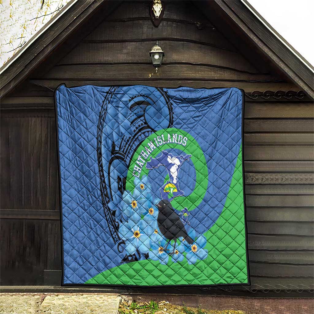 New Zealand Chatham Islands Quilt Wharekauri Forget Me Not With Black Robin LT14 - Polynesian Pride