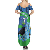 New Zealand Chatham Islands Summer Maxi Dress Wharekauri Forget Me Not With Black Robin LT14 - Polynesian Pride