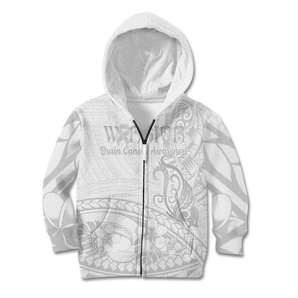 Polynesia Brain Cancer Awareness Kid Hoodie In May We Wear Grey LT14 Zip Hoodie White - Polynesian Pride