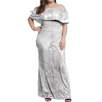 Polynesia Brain Cancer Awareness Off Shoulder Maxi Dress In May We Wear Grey LT14 Women White - Polynesian Pride