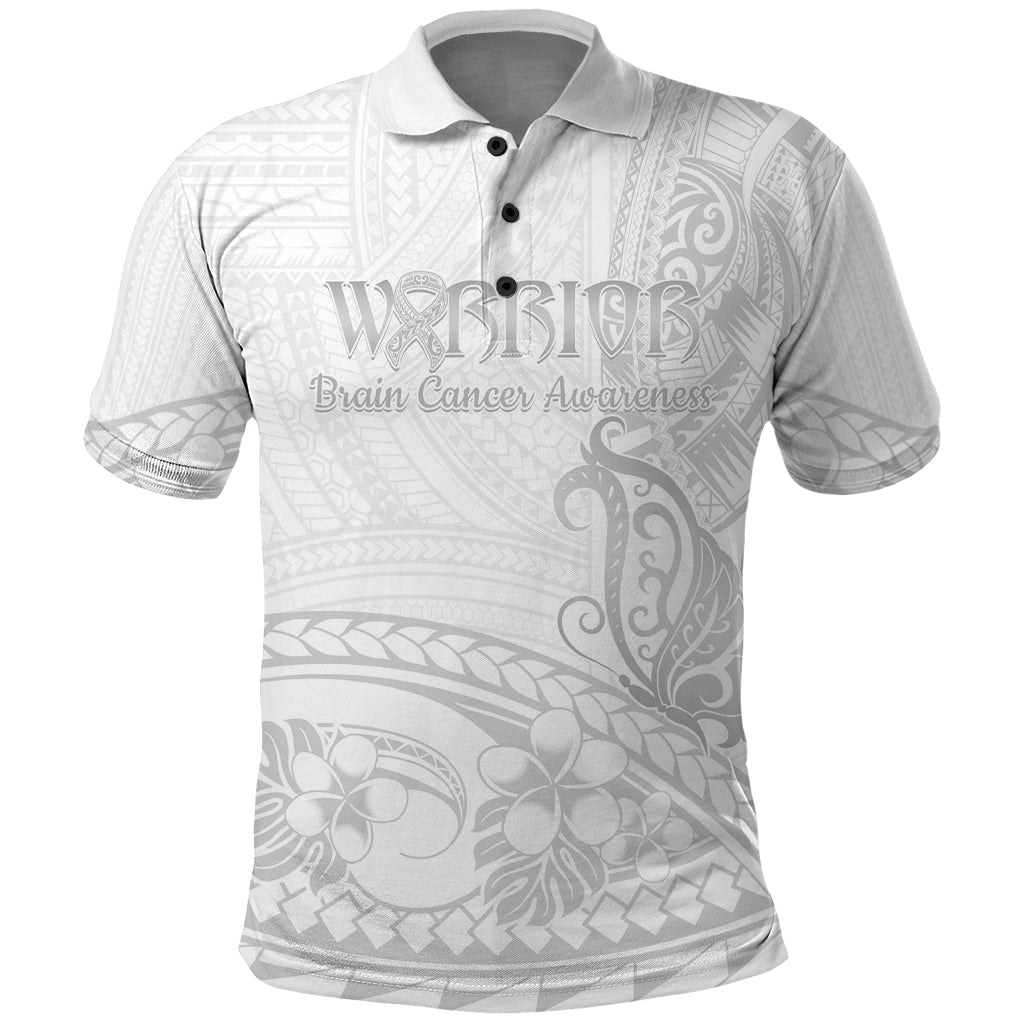 Polynesia Brain Cancer Awareness Polo Shirt In May We Wear Grey LT14 White - Polynesian Pride