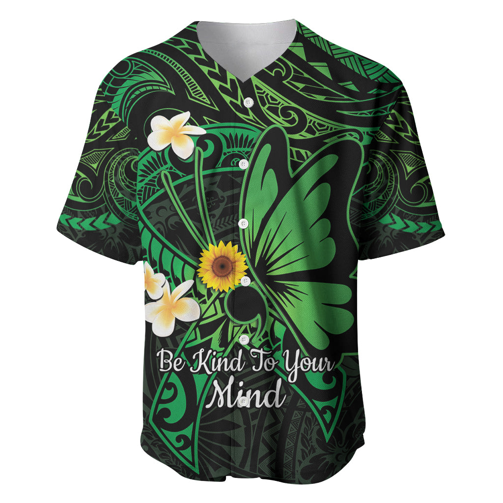 Polynesia Mental Health Awareness Baseball Jersey Green Ribbon Be Kind To Your Mind LT14 Green - Polynesian Pride