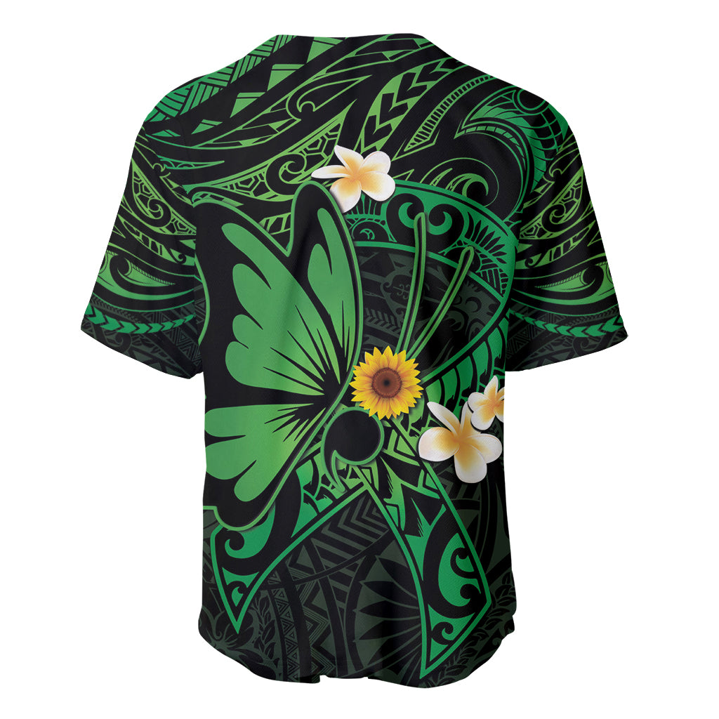 Polynesia Mental Health Awareness Baseball Jersey Green Ribbon Be Kind To Your Mind LT14 - Polynesian Pride