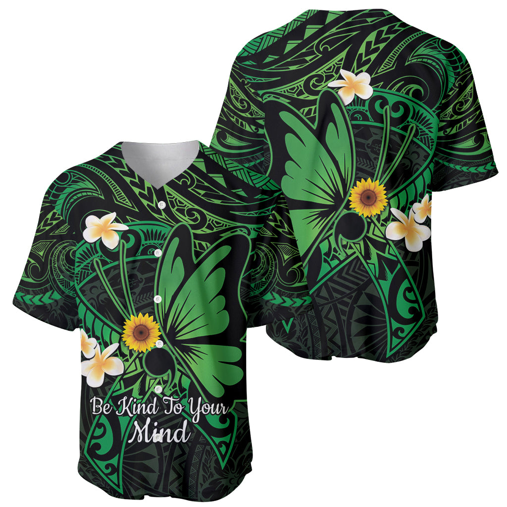 Polynesia Mental Health Awareness Baseball Jersey Green Ribbon Be Kind To Your Mind LT14 - Polynesian Pride