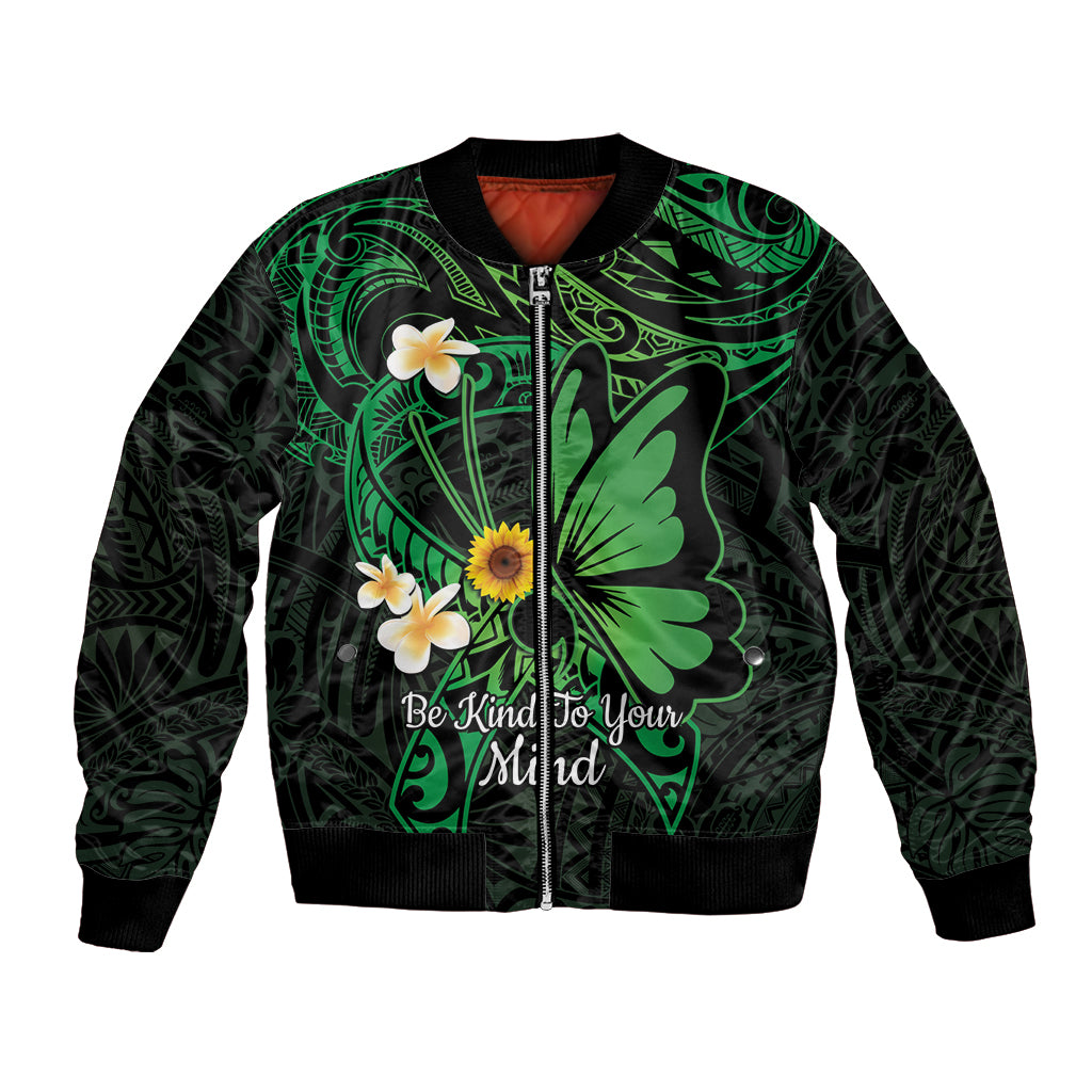Polynesia Mental Health Awareness Bomber Jacket Green Ribbon Be Kind To Your Mind LT14 Unisex Green - Polynesian Pride