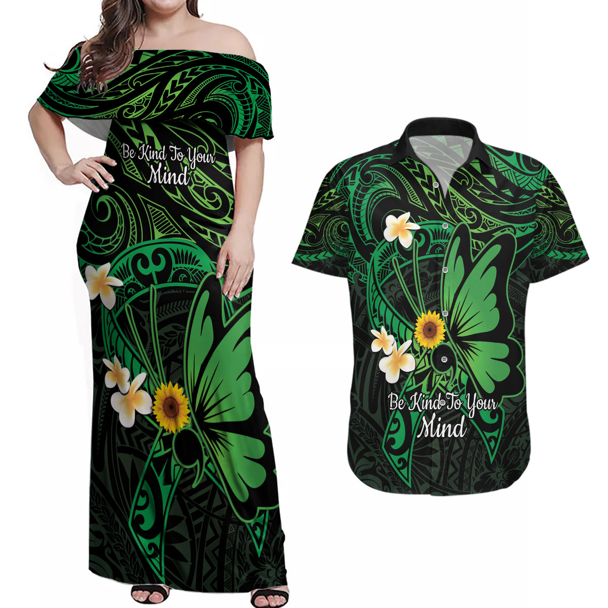 Polynesia Mental Health Awareness Couples Matching Off Shoulder Maxi ...