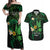 Polynesia Mental Health Awareness Couples Matching Off Shoulder Maxi Dress and Hawaiian Shirt Green Ribbon Be Kind To Your Mind