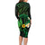 Polynesia Mental Health Awareness Family Matching Long Sleeve Bodycon Dress and Hawaiian Shirt Green Ribbon Be Kind To Your Mind