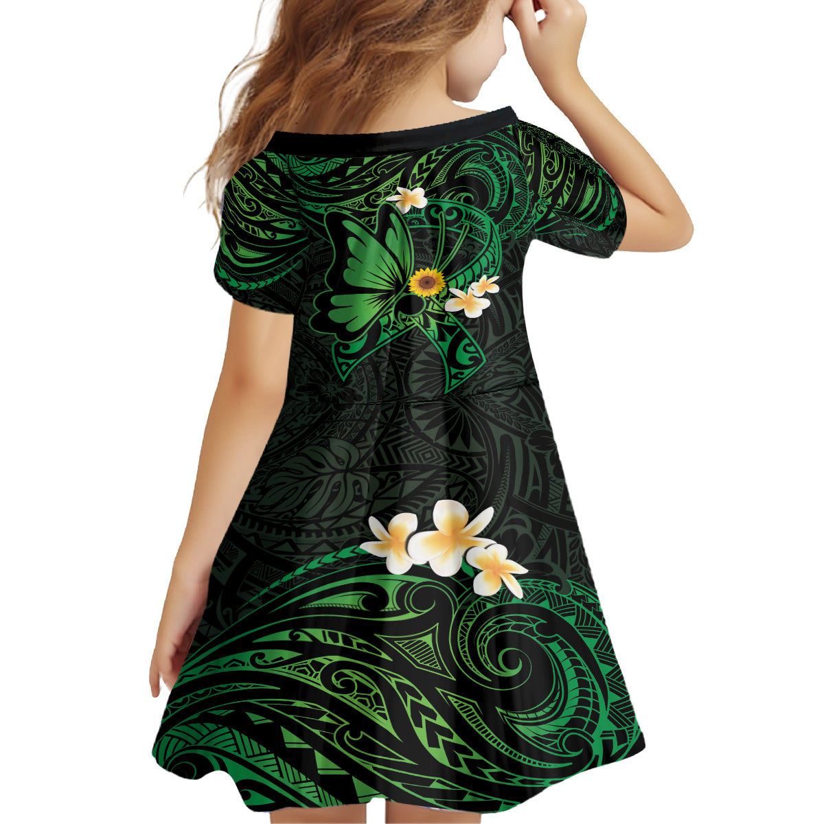 Polynesia Mental Health Awareness Kid Short Sleeve Dress Green Ribbon Be Kind To Your Mind LT14 - Polynesian Pride