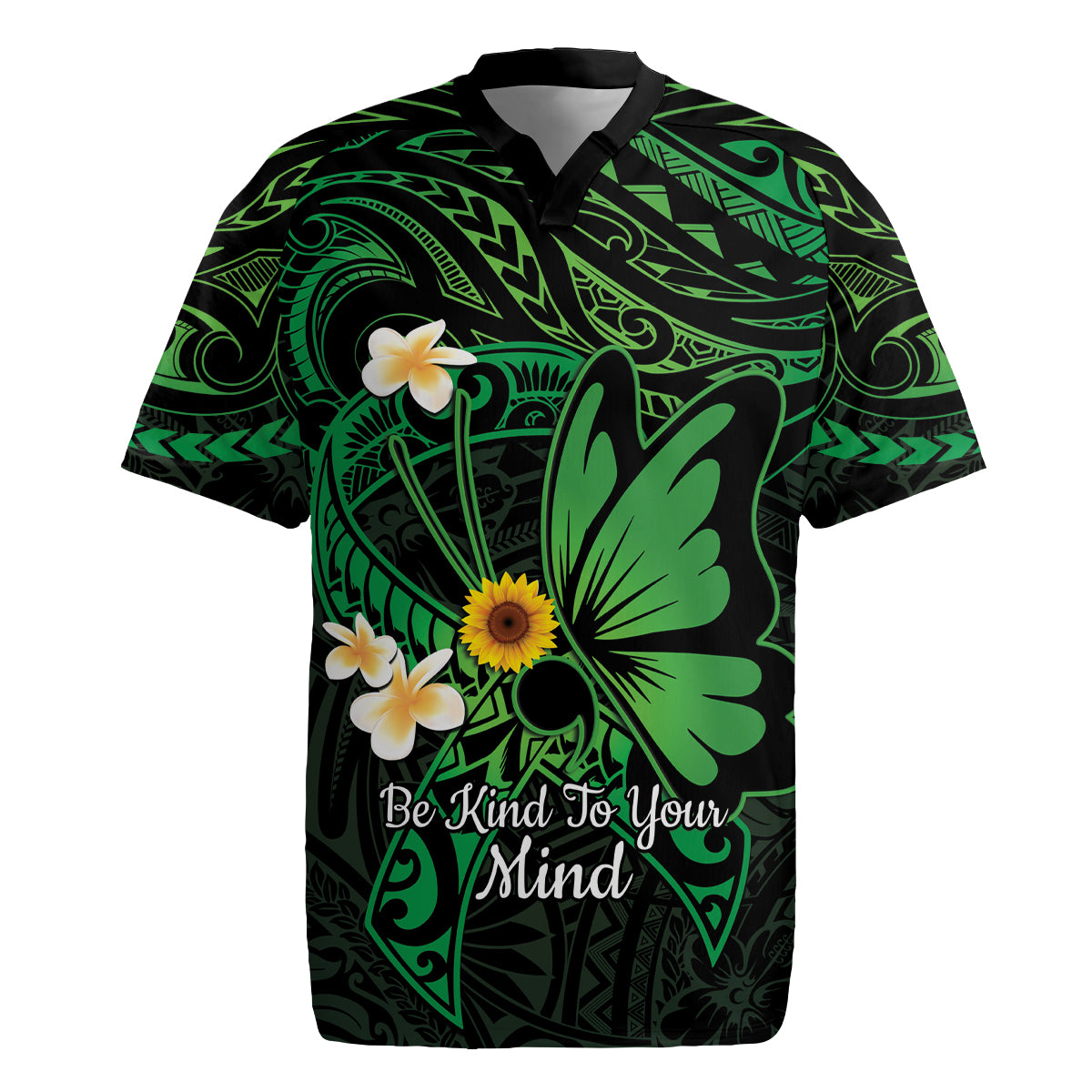 Polynesia Mental Health Awareness Rugby Jersey Green Ribbon Be Kind To Your Mind LT14 Green - Polynesian Pride