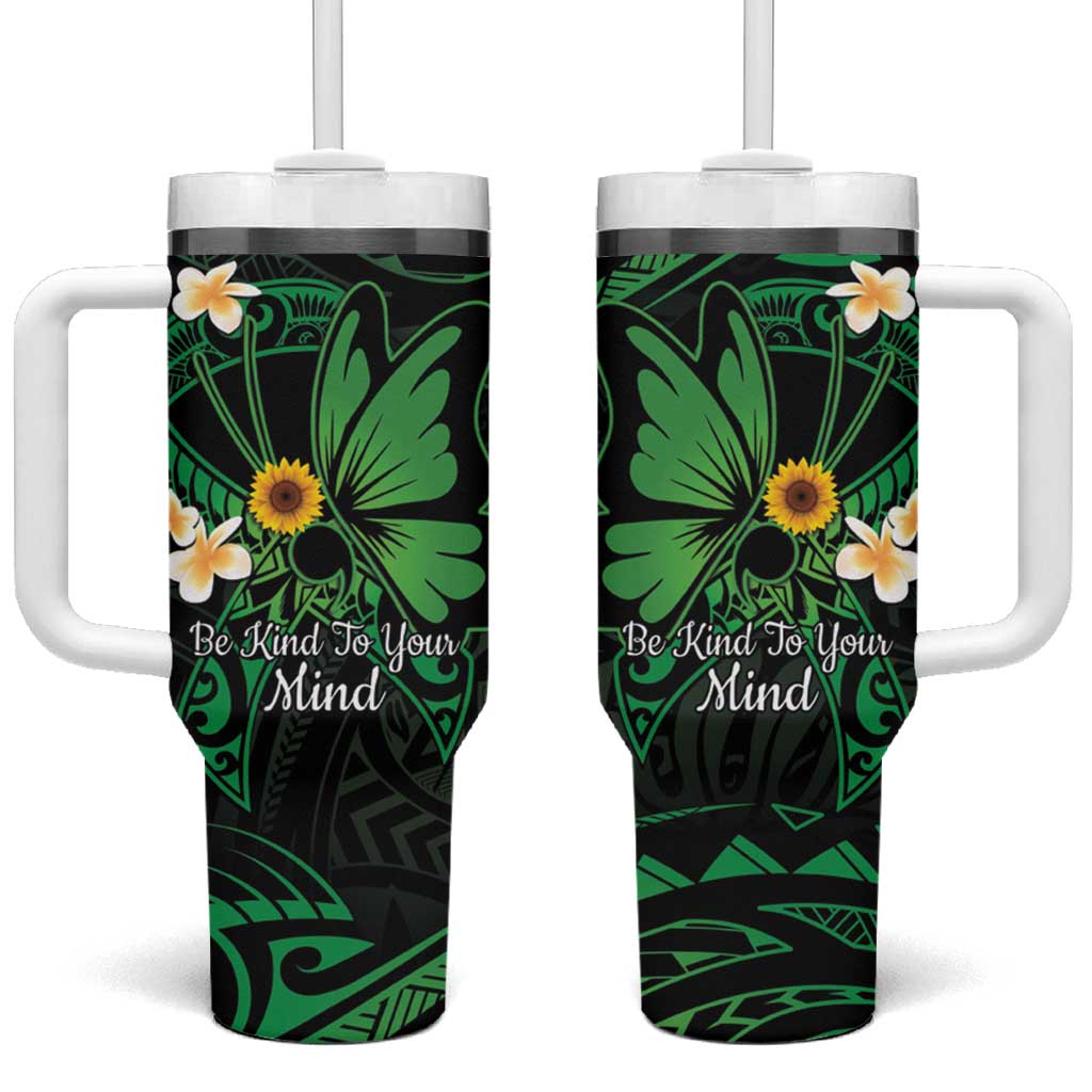Polynesia Mental Health Awareness Tumbler With Handle Green Ribbon Be Kind To Your Mind LT14 One Size: 40 oz Green - Polynesian Pride