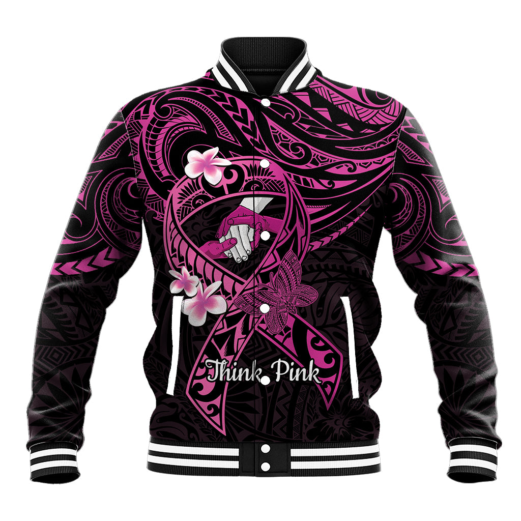 Polynesia Breast Cancer Awareness Baseball Jacket Pink Ribbon No One Fights Alone - Black LT14 Unisex Black - Polynesian Pride