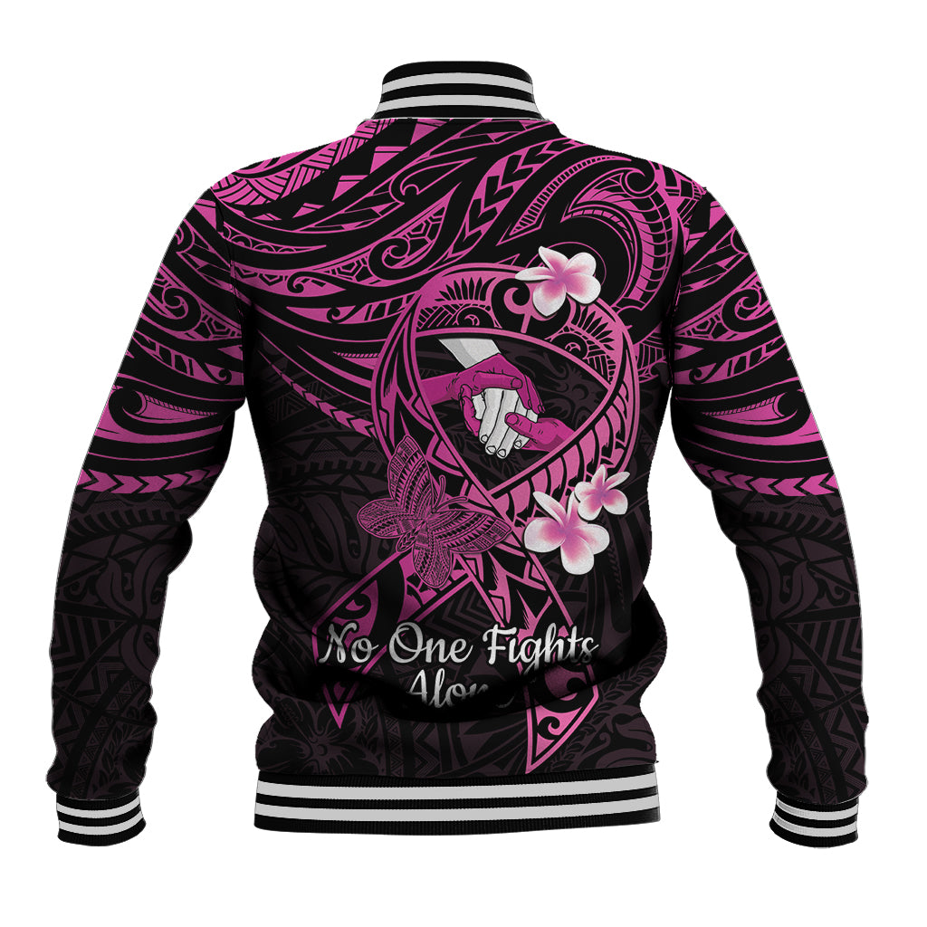 Polynesia Breast Cancer Awareness Baseball Jacket Pink Ribbon No One Fights Alone - Black LT14 - Polynesian Pride