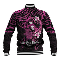 Polynesia Breast Cancer Awareness Baseball Jacket Pink Ribbon No One Fights Alone - Black LT14 - Polynesian Pride
