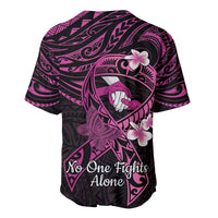 Polynesia Breast Cancer Awareness Baseball Jersey Pink Ribbon No One Fights Alone - Black LT14 - Polynesian Pride
