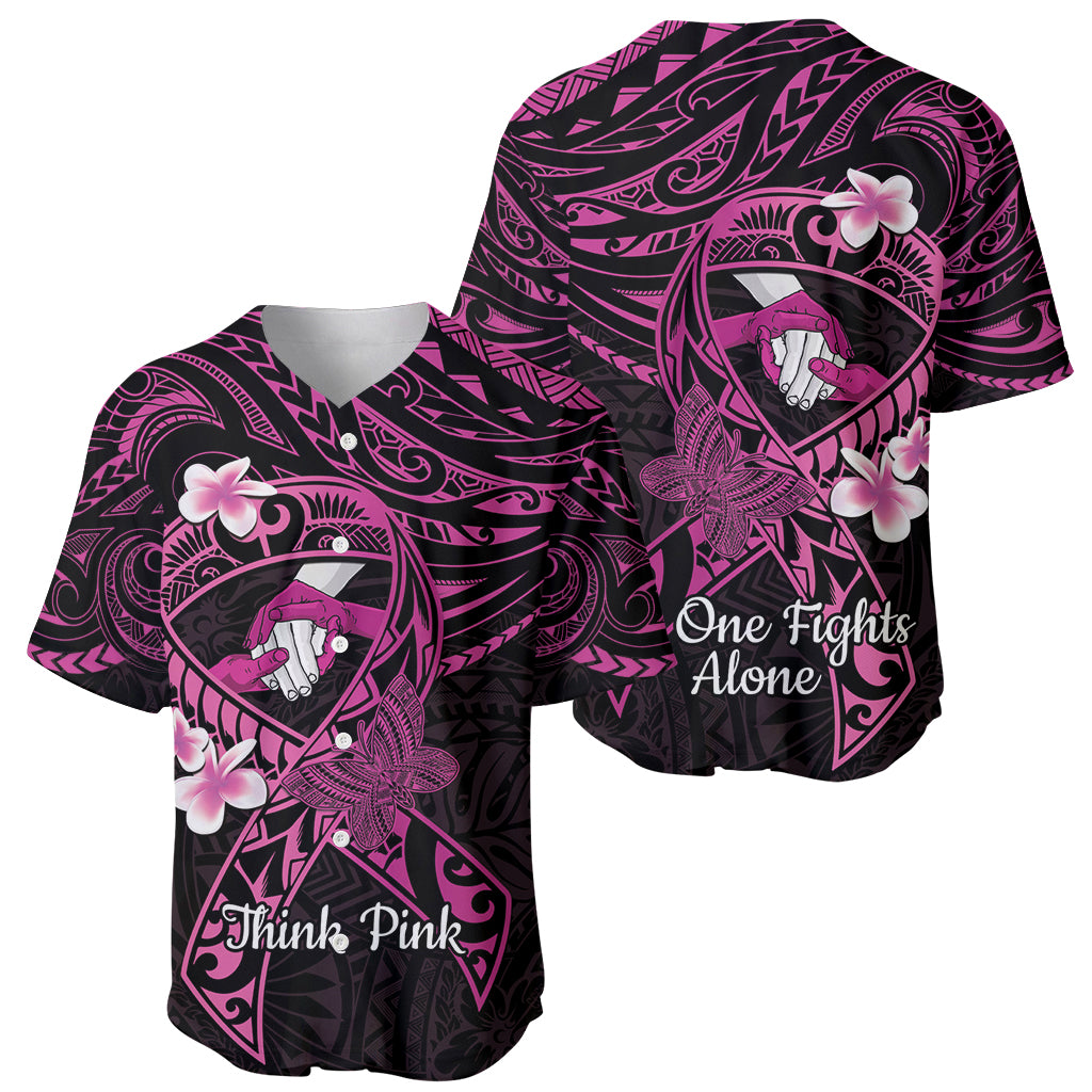 Polynesia Breast Cancer Awareness Baseball Jersey Pink Ribbon No One Fights Alone - Black LT14 - Polynesian Pride