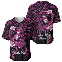 Polynesia Breast Cancer Awareness Baseball Jersey Pink Ribbon No One Fights Alone - Black LT14 - Polynesian Pride