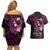 Polynesia Breast Cancer Awareness Couples Matching Off Shoulder Short Dress and Hawaiian Shirt Pink Ribbon No One Fights Alone - Black