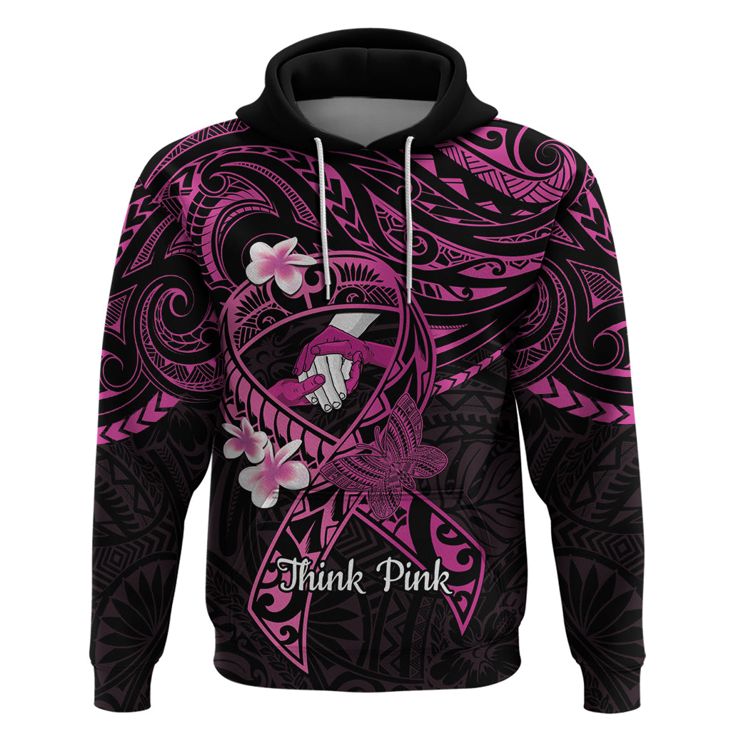 Polynesia Breast Cancer Awareness Hoodie Pink Ribbon No One Fights Alone - Black LT14 Pullover Hoodie Black - Polynesian Pride