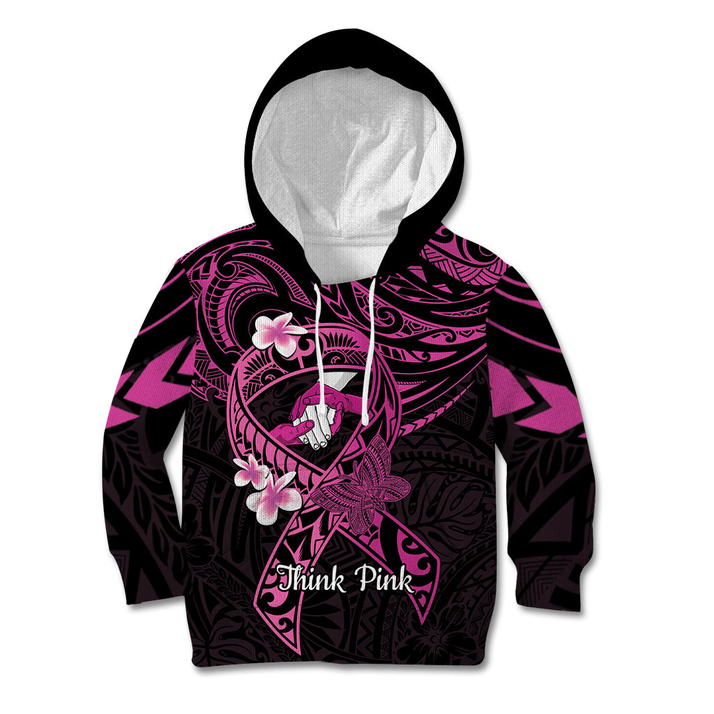 Polynesia Breast Cancer Awareness Kid Hoodie Pink Ribbon No One Fights Alone - Black LT14 Hoodie Black - Polynesian Pride