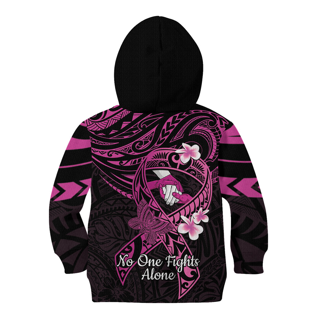 Polynesia Breast Cancer Awareness Kid Hoodie Pink Ribbon No One Fights Alone - Black LT14 - Polynesian Pride