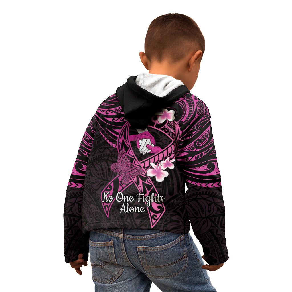 Polynesia Breast Cancer Awareness Kid Hoodie Pink Ribbon No One Fights Alone - Black LT14 - Polynesian Pride