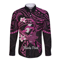 Polynesia Breast Cancer Awareness Long Sleeve Button Shirt Pink Ribbon No One Fights Alone - Black LT14 Unisex Black - Polynesian Pride