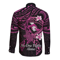 Polynesia Breast Cancer Awareness Long Sleeve Button Shirt Pink Ribbon No One Fights Alone - Black LT14 - Polynesian Pride