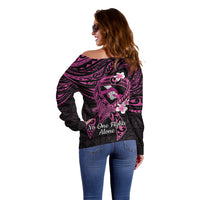 Polynesia Breast Cancer Awareness Off Shoulder Sweater Pink Ribbon No One Fights Alone - Black LT14 - Polynesian Pride